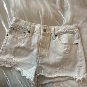 Levi's Ivory Distressed Jean Shorts
